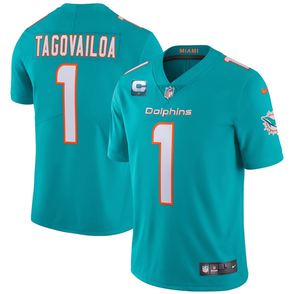 Men's Aqua Miami Dolphins #1 Tua Tagovailoa 2022 With 1-Star C Patch Vapor Limited Stitched Jersey